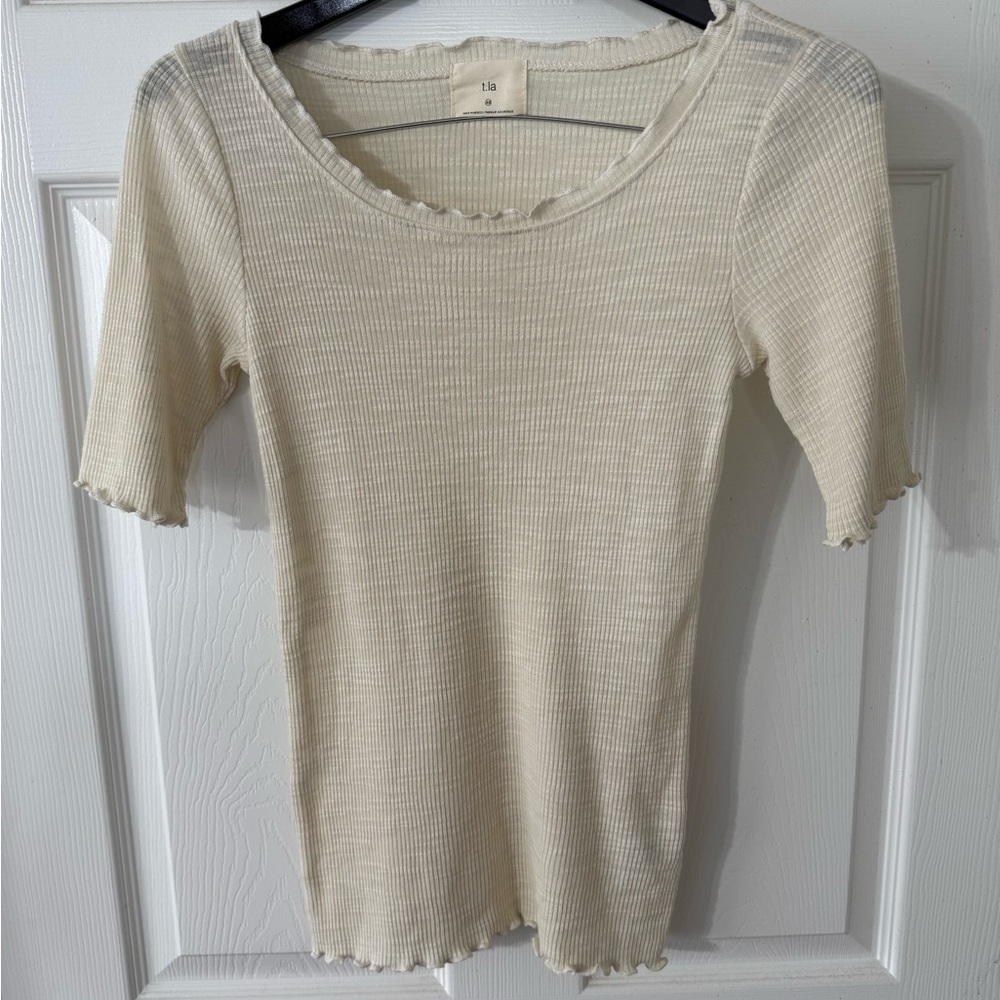T.La Cream Ribbed Short Sleeve Top